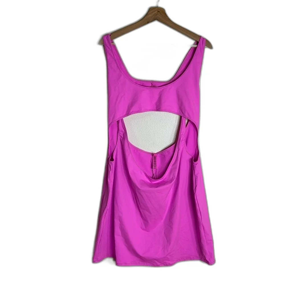 Skims Signature Recycled Swim Cut Out Tank Dress in color taffy size 3X